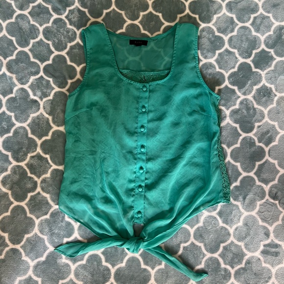 mine Tops - teal button up top with laced back